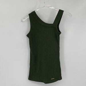 River Island ribbed one-shoulder tank sweater olive green shirt top new XS